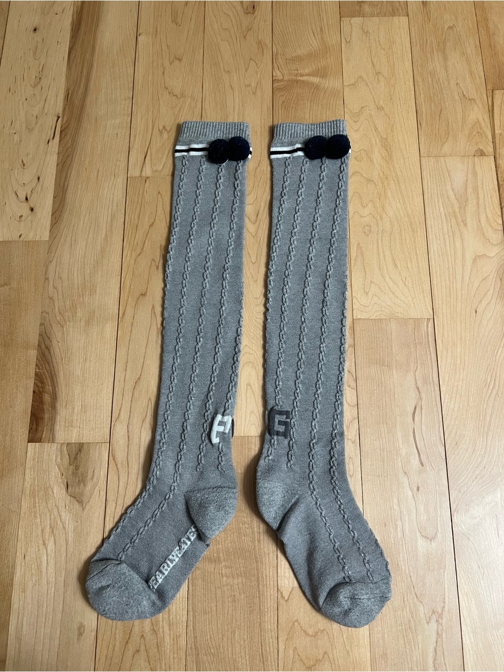 Gray Knee-High Socks with Pom Detail